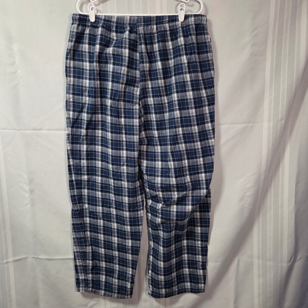 Meeting Street Pajama Pants Men L Blue Plaid Cotton Loungewear Drawstring Pocket